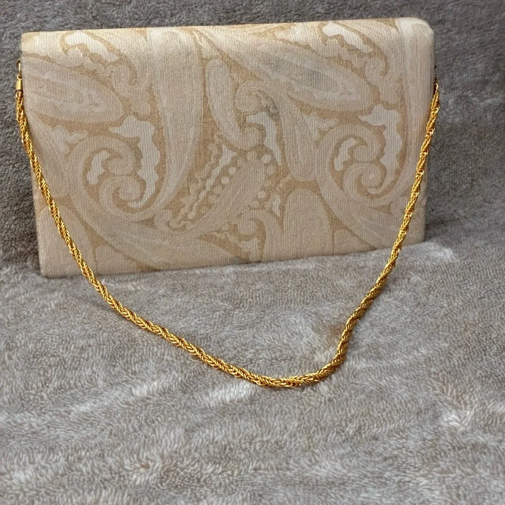 Mikimoto Cream Clutch with Gold Accents
